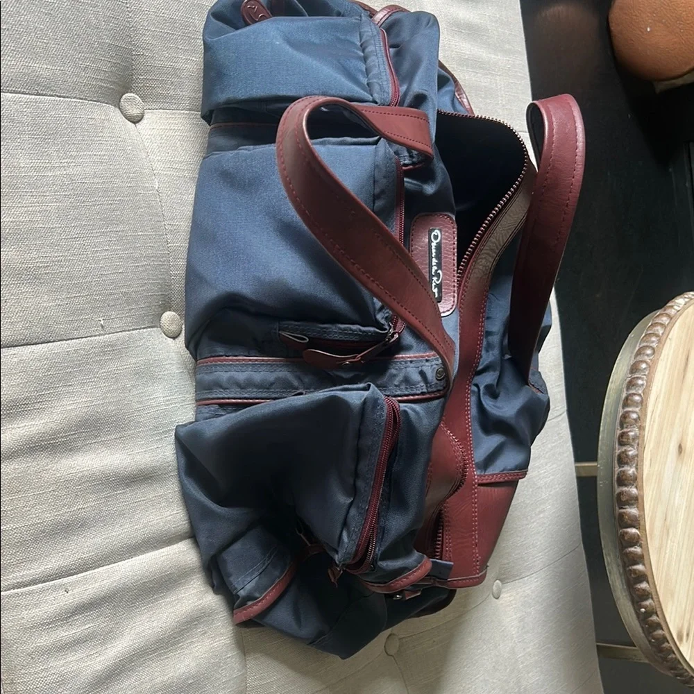 Oscar de la Renta Navy Maroon Trimmed Travel Duffle Bag